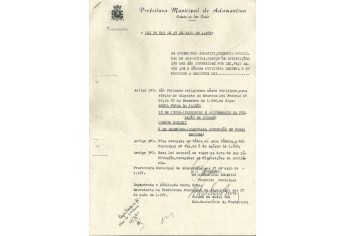 Lei Municipal Nº 843, de 27 de maio de 1967, que redefiniu o calendário com a data de aniversário de Adamantina (Reprodução).