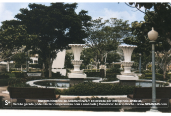 Imagem historica de Adamantina/SP, colorizada por inteligencia artificial. A versao gerada pode nao ter compromisso com a realidade.