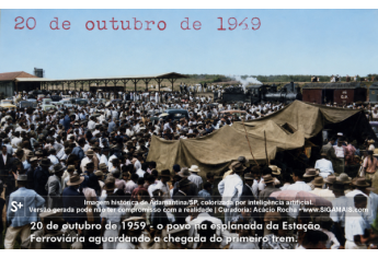 Imagem historica de Adamantina/SP, colorizada por inteligencia artificial. A versao gerada pode nao ter compromisso com a realidade.