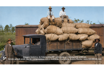 Imagem historica de Adamantina/SP, colorizada por inteligencia artificial. A versao gerada pode nao ter compromisso com a realidade.