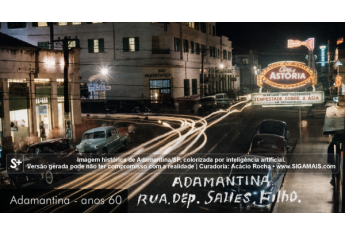 Imagem historica de Adamantina/SP, colorizada por inteligencia artificial. A versao gerada pode nao ter compromisso com a realidade.
