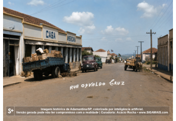 Imagem historica de Adamantina/SP, colorizada por inteligencia artificial. A versao gerada pode nao ter compromisso com a realidade.