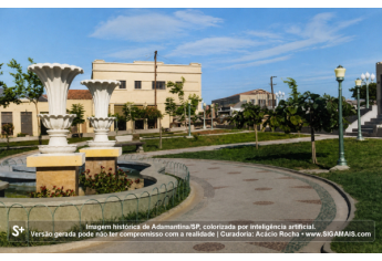 Imagem historica de Adamantina/SP, colorizada por inteligencia artificial. A versao gerada pode nao ter compromisso com a realidade.