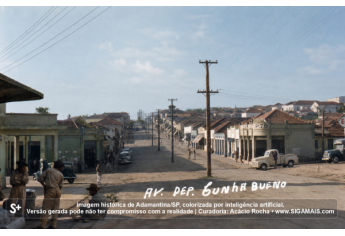 Imagem historica de Adamantina/SP, colorizada por inteligencia artificial. A versao gerada pode nao ter compromisso com a realidade.