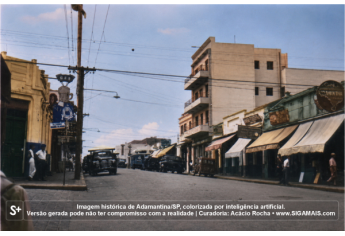 Imagem historica de Adamantina/SP, colorizada por inteligencia artificial. A versao gerada pode nao ter compromisso com a realidade.