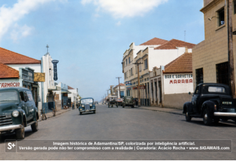 Imagem historica de Adamantina/SP, colorizada por inteligencia artificial. A versao gerada pode nao ter compromisso com a realidade.