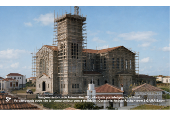 Imagem historica de Adamantina/SP, colorizada por inteligencia artificial. A versao gerada pode nao ter compromisso com a realidade.