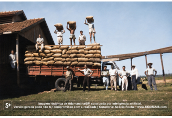 Imagem historica de Adamantina/SP, colorizada por inteligencia artificial. A versao gerada pode nao ter compromisso com a realidade.