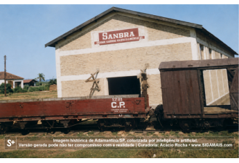 Imagem historica de Adamantina/SP, colorizada por inteligencia artificial. A versao gerada pode nao ter compromisso com a realidade.