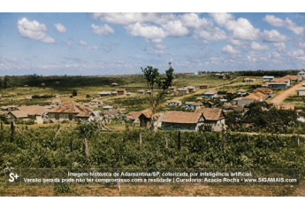 Imagem historica de Adamantina/SP, colorizada por inteligencia artificial. A versao gerada pode nao ter compromisso com a realidade.