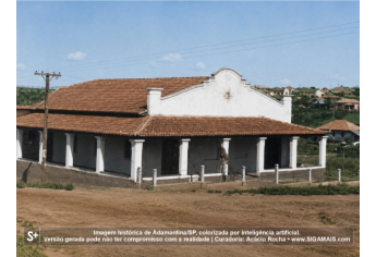 Imagem historica de Adamantina/SP, colorizada por inteligencia artificial. A versao gerada pode nao ter compromisso com a realidade.
