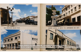 Imagem historica de Adamantina/SP, colorizada por inteligencia artificial. A versao gerada pode nao ter compromisso com a realidade.