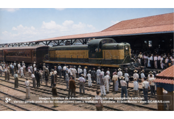 Imagem historica de Adamantina/SP, colorizada por inteligencia artificial. A versao gerada pode nao ter compromisso com a realidade.