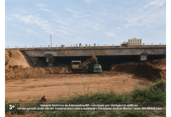 Imagem historica de Adamantina/SP, colorizada por inteligencia artificial. A versao gerada pode nao ter compromisso com a realidade.