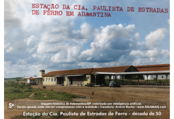 Imagem historica de Adamantina/SP, colorizada por inteligencia artificial. A versao gerada pode nao ter compromisso com a realidade.
