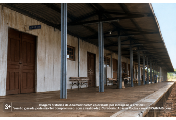 Imagem historica de Adamantina/SP, colorizada por inteligencia artificial. A versao gerada pode nao ter compromisso com a realidade.