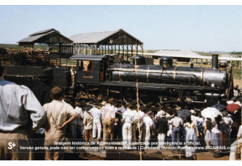 Imagem historica de Adamantina/SP, colorizada por inteligencia artificial. A versao gerada pode nao ter compromisso com a realidade.