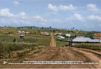 Imagem historica de Adamantina/SP, colorizada por inteligencia artificial. A versao gerada pode nao ter compromisso com a realidade.