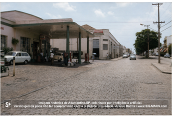 Imagem historica de Adamantina/SP, colorizada por inteligencia artificial. A versao gerada pode nao ter compromisso com a realidade.
