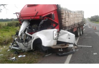 Choque entre entre S10 e caminhão matou motorista do veículo menor, de 25 anos (Foto: Cedida/Silvio Duarte/Reprodução G1).