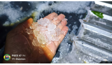 Granizo assusta moradores durante temporal em Lucélia
