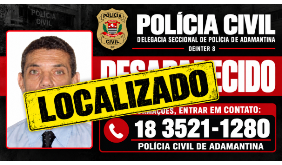 Homem desaparecido é localizado, atualiza Polícia Civil de Adamantina