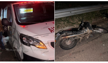 Ambulância colide na traseira de moto na SP-294, em Lucélia; motociclista fica ferido