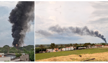 Incêndio atinge empresa de reciclagem em Lucélia; coluna de fumaça foi vista de cidades vizinhas