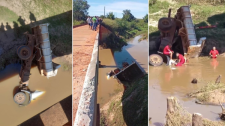 Motorista morre após caminhão cair de ponte que atravessa rio em Emilianópolis