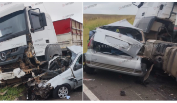 Motorista fica ferido em colisão entre carro e carreta na SP-425, em Martinópolis
