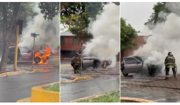 Carro pega fogo próximo ao Fórum no centro de Adamantina
