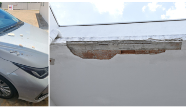 Carro foi atingido por partes da estrutura que se desprendeu da cobertura (Cedida).