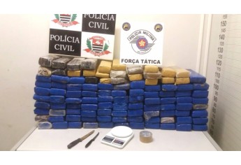 Foram apreendidos 108 tijolos de maconha, que totalizaram 127 quilos da droga (Foto: Cedida/Deinter 8).
