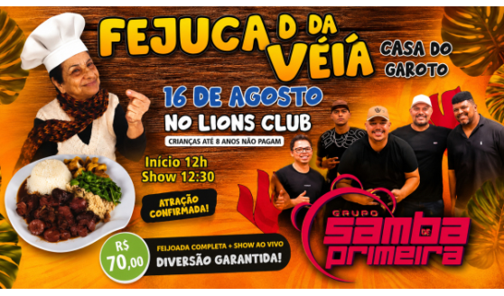 Casa do Garoto promove Fejuca da Véia, com feijoada completa e show do Grupo Samba de Primeira