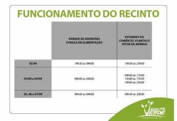 Horário de funcionamento.