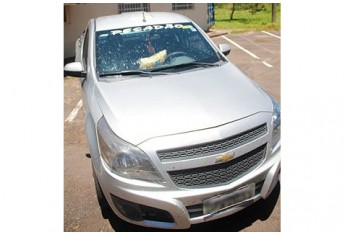 Veículo GM Montana, utilizada pelo grupo, também foi apreendida pela PM  (Foto: Lucas Mello/Jornal Regional/Portal Regional/Dracena).