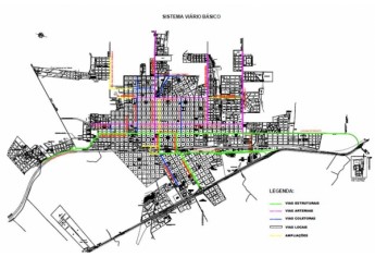 Vias estruturais, arteriais, coletoras, vias locais e novas ampliações de vias, previstas para Adamantina (Imagem:Reprodução).