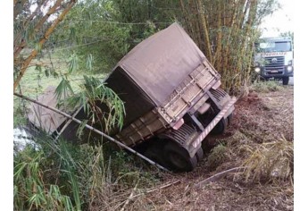 Caminhão avançou pista contrária e caiu em represa, na Plácido Rocha (Reprodução: Folha Regional).