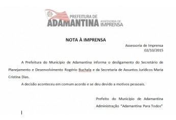 Nota à imprensa, emitida às 14h51 desta sexta-feira (2).