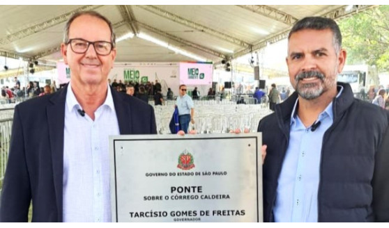 Governador Tarcísio e prefeito Tiveron inauguram, à distância, nova ponte sobre o Córrego Caldeira