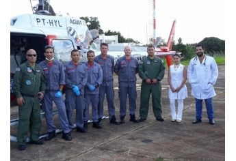 Após socorro inicial, trabalhador foi transferido pelo helicóptero Águia, da Polícia Militar, a São Paulo (Reprodução: Tupã Notícias).