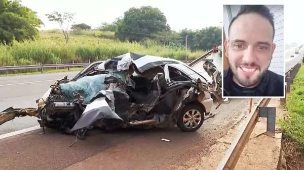 Tiago Cequeto Baldassari, de 32 anos, morreu em acidente em Araraquara (Foto: Paulinho Chiari/EPTV e Reprodução/Facebook).