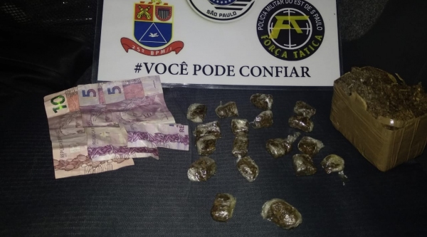 Droga apreendida pela Força Tática, com morador de Adamantina (Cedida/PM).