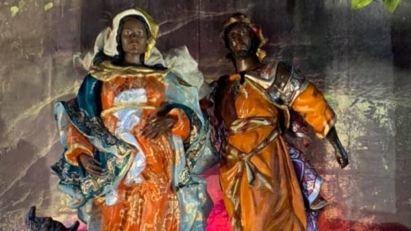 Paróquia do Sagrado Coração de Jesus, na Glória, Zona Sul do Rio de Janeiro, montou presépio temático. Um dos temas foi o combate ao racismo. Imagem abre a matéria no site BBC Brasil (Pascom/Paróquia do Sagrado Coração de Jesus).