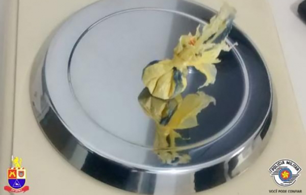 Porção de cocaÃna foi apreendida pela PolÃcia Militar na operação (Foto: Cedida/PM).