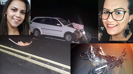 Duas jovens, de 21 e 27 anos, morreram no acidente entre carro e moto (Reprodução/ Site Bastos Já).