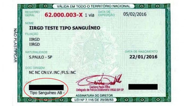 Carteira de identidade poderá exibir agora tipo sanguíneo (Ilustração).