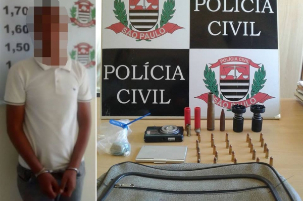 Rapaz de 18 anos foi preso por tráfico de drogas e porte ilegal de munições, e vai responder também pelo crime de furto (Foto: Reprodução/DIG).