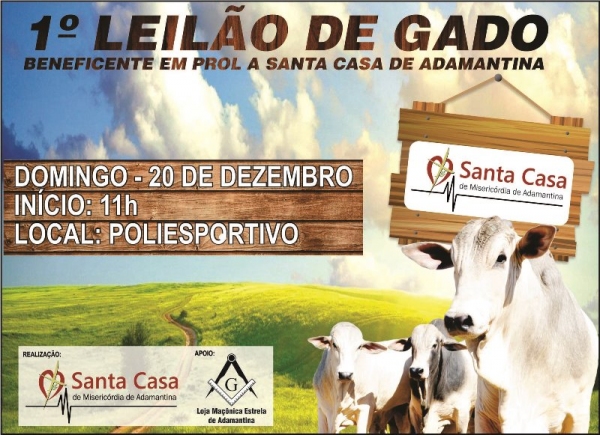 Santa Casa promove leilão de gado neste domingo e tradicional almoço com churrasco