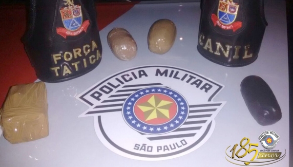 Como saldo final da operação, foram apreendidos 537 gramas de maconha, 344 gramas de cocaína e 22 comprimidos de estimulante sexual, além de um celular da marca Samsung (Foto: Cedida/PM).